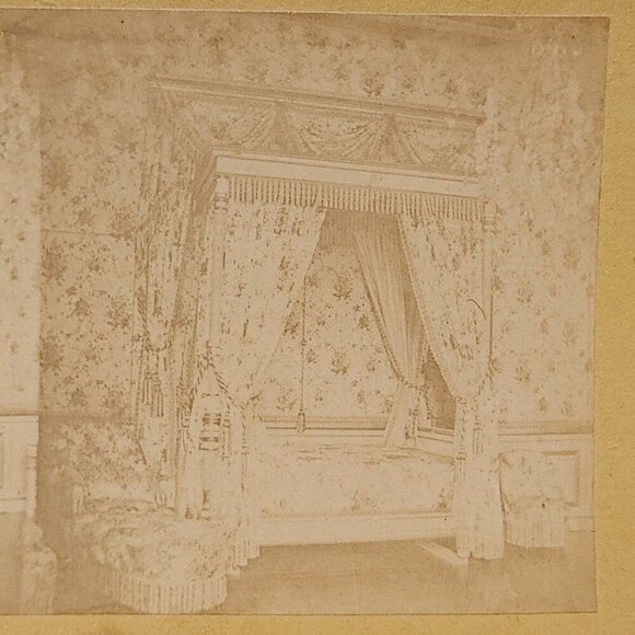 ANTIQUE Stereograph Card Victorian Nursery Bedroom Canopy Bed Image Wallpaper - Picture 3 of 4